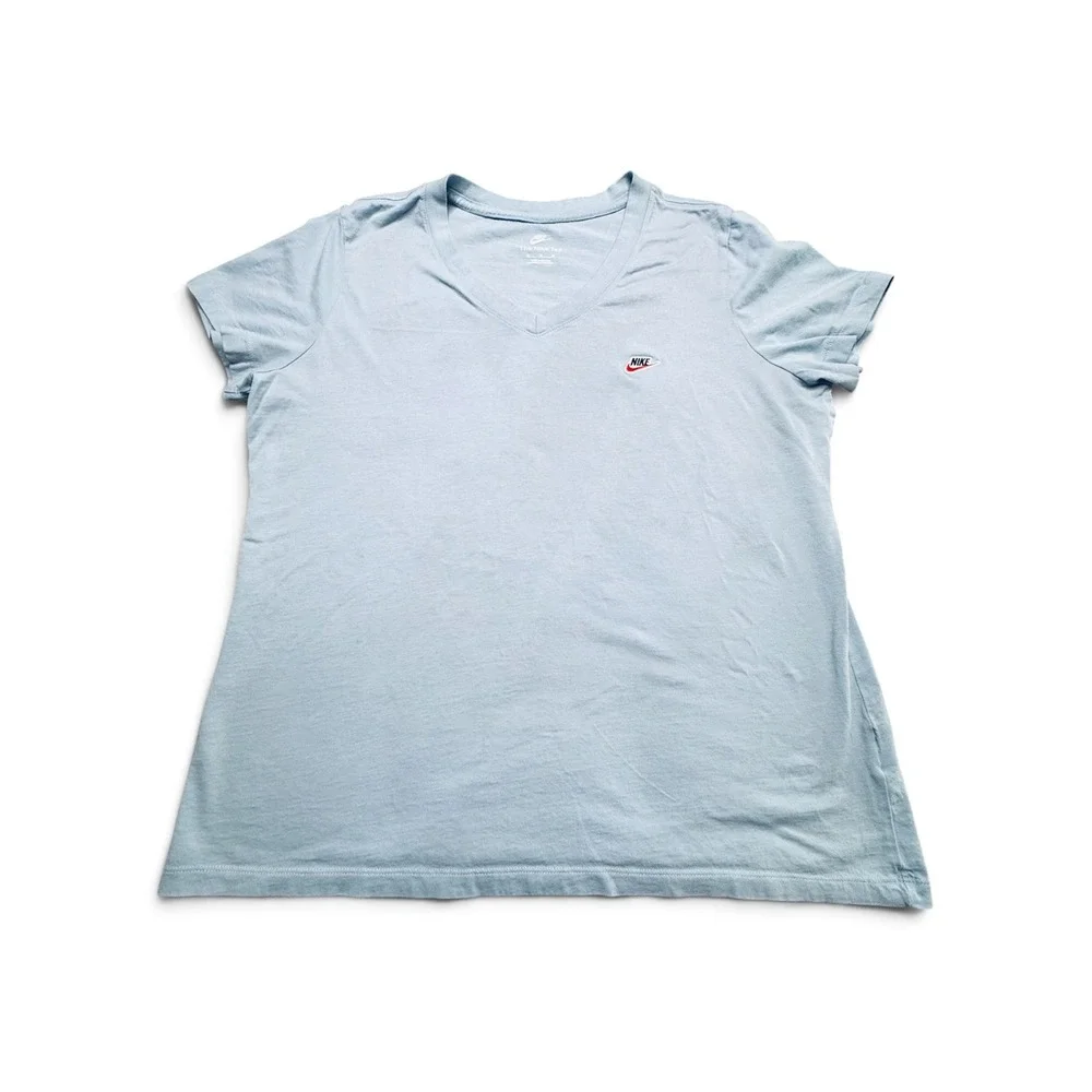 Nike The Nike Tee Womens XL Light Blue V Neck T Shirt Cotton Swoosh Logo